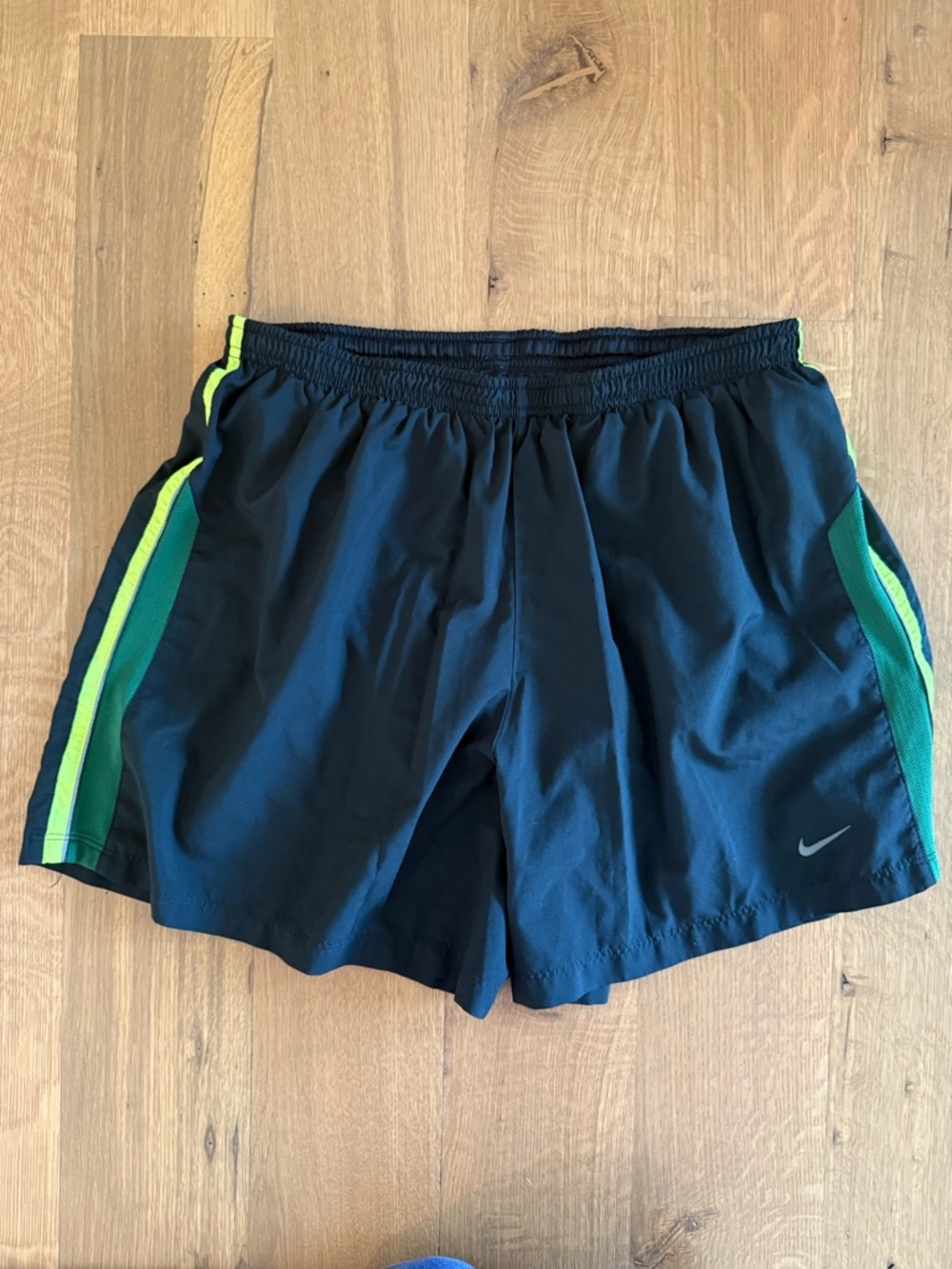 NIKE DRI-FIT | Men’s Black Athletic Shorts with Green and Neon Yellow Trim